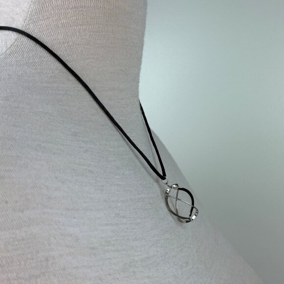 Silver Tone Spiral Pendant Necklace Black Cord - Picture 4 of 5